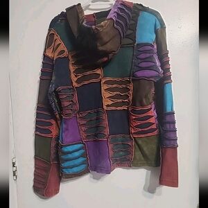 Vtg Y2K Patchwork Made In Nepal Zip Up Hoodie 90s Hippie Upcycled Handmade